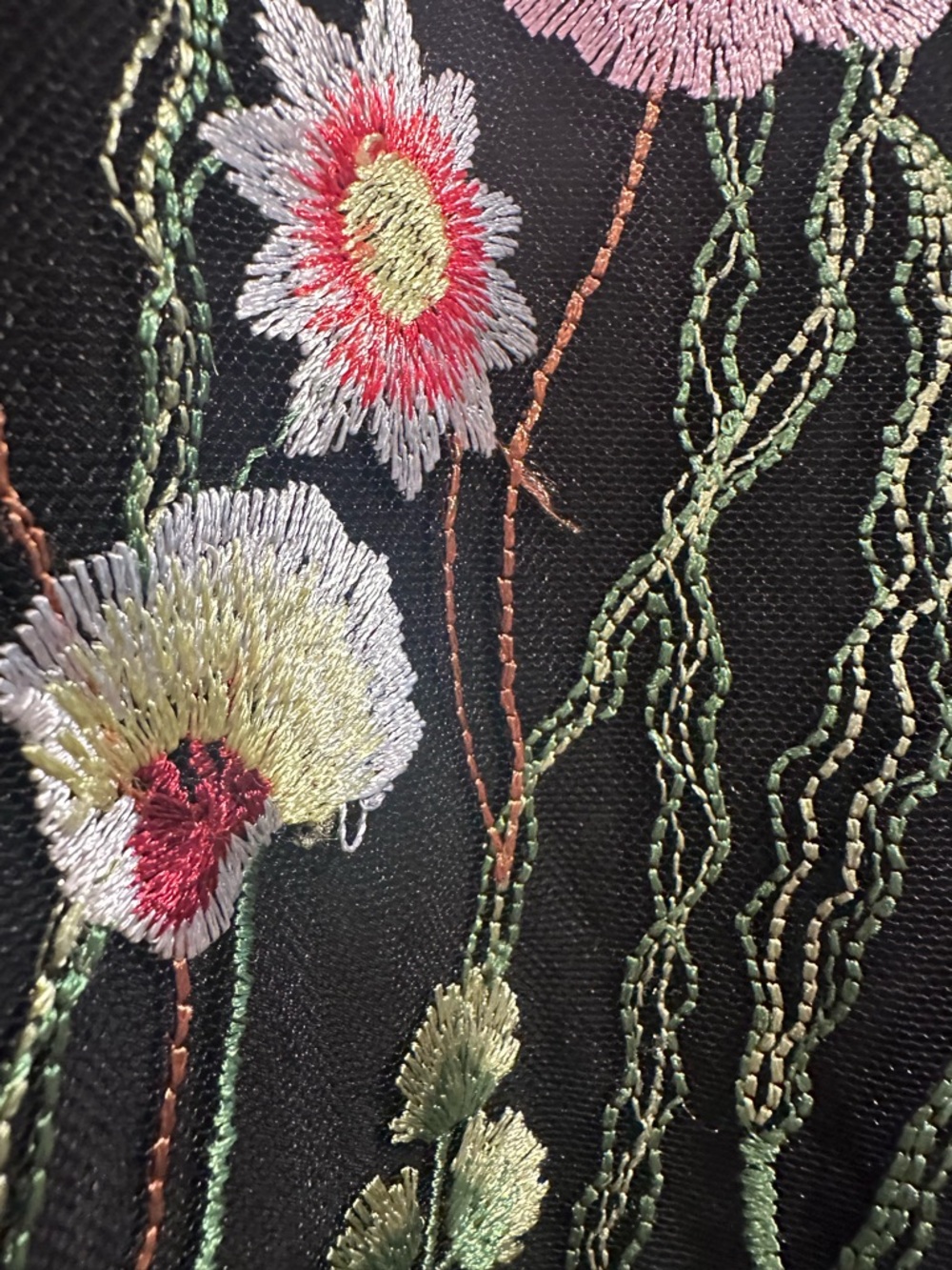 Caroline Rose Garden Walk Embroidered Tunic, sheer 3/4 sleeves black multi-color - Picture 13 of 16